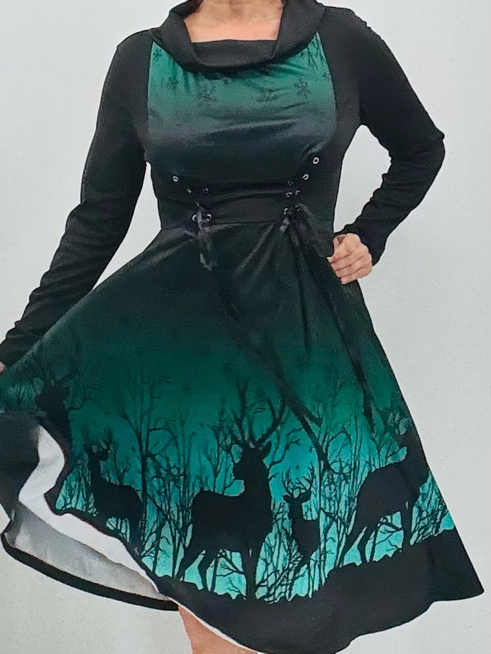 Dressfo NEW Whimsigoth Dark Grunge Goth Retro Woodland Dear Print Corset Dress